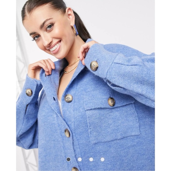 Mango Knitted Shirt Cardigan Blue Small - Picture 2 of 5